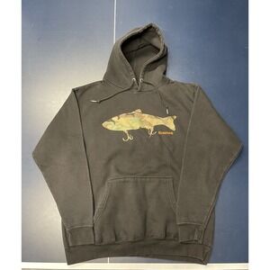 Simms Hoodie Mens L Black Camo Logo Fishing Pullover Sweatshirt Fleece Outdoor